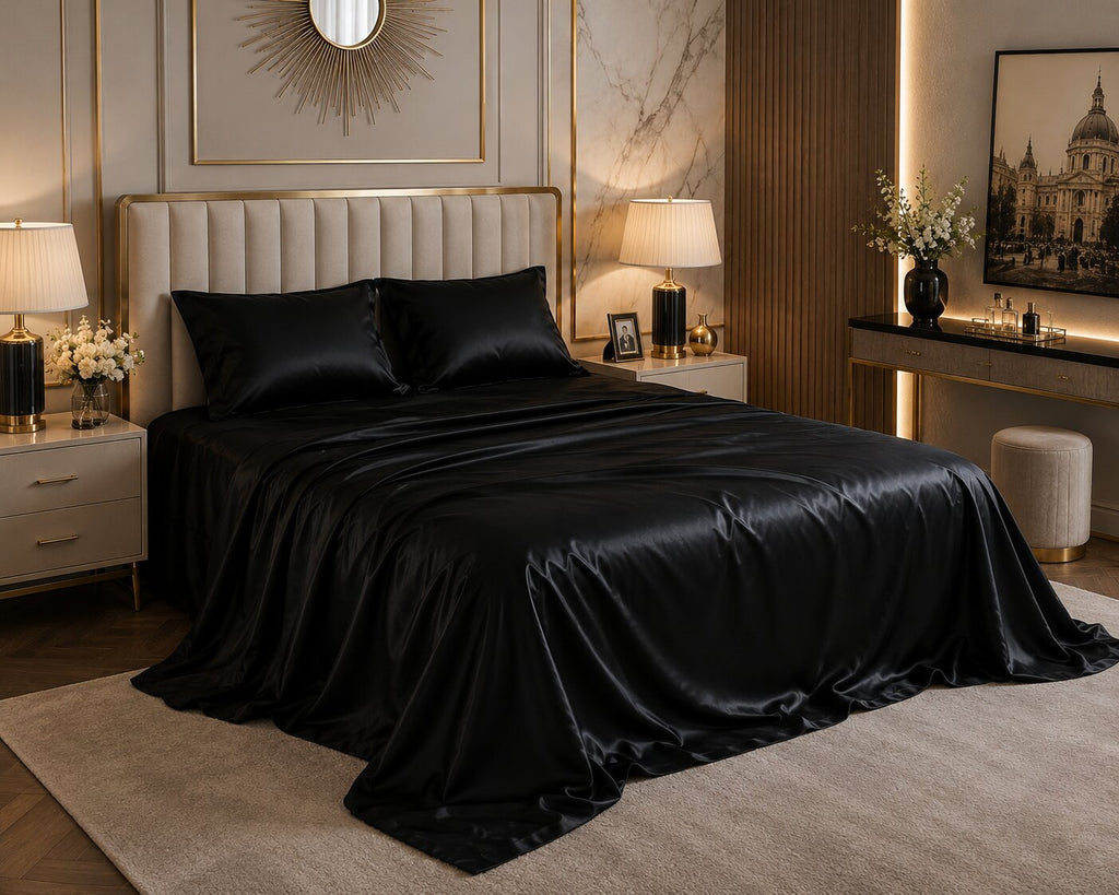 Midnight Darbar UltraSatin Silk Double Flat Bedsheet Set – Silky Smooth Luxury