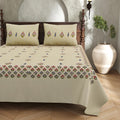 Cream Base Multi-Color Floral Motif Hand Block Print King Size Bedsheet | 100% Pure Cotton