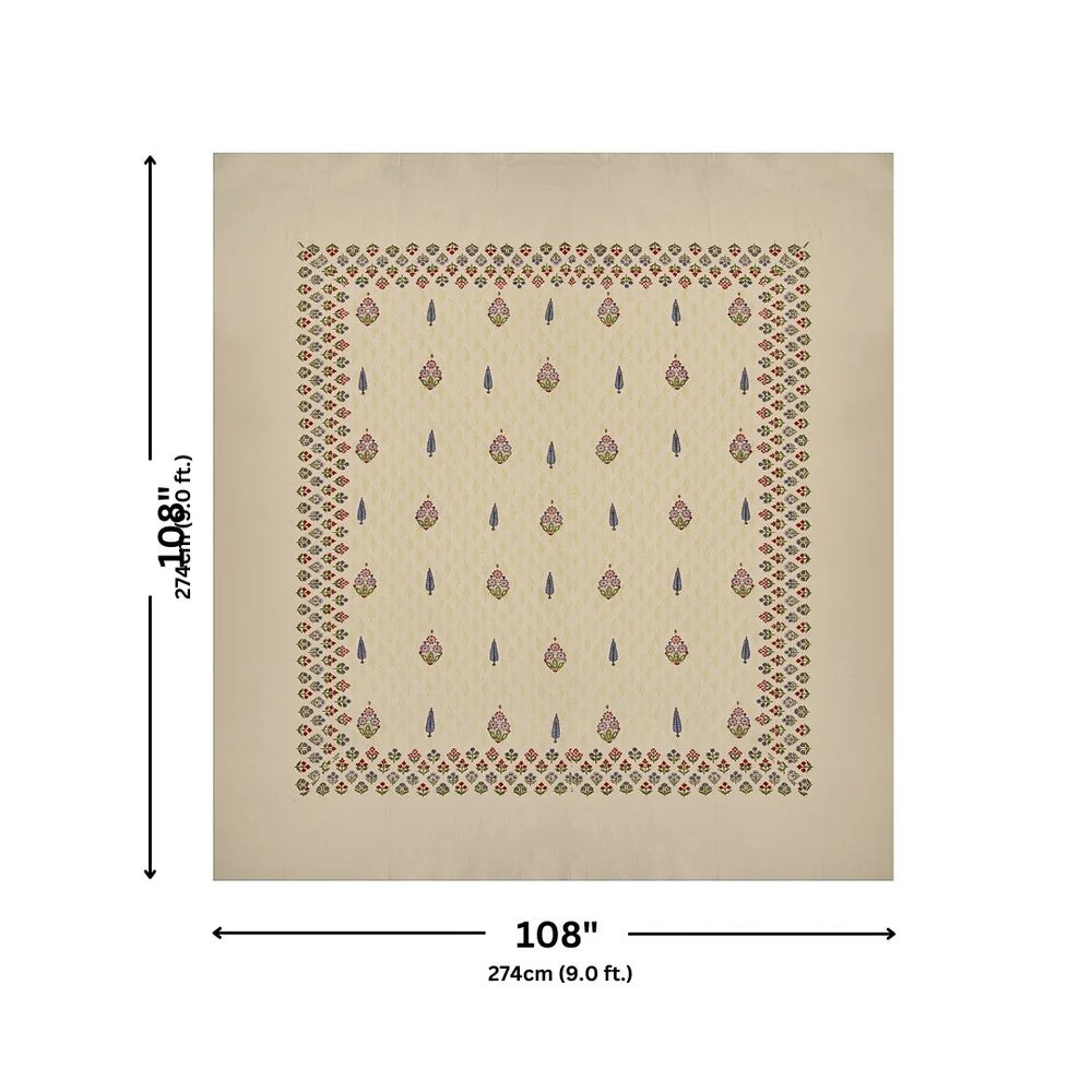 Cream Base Multi-Color Floral Motif Hand Block Print King Size Bedsheet | 100% Pure Cotton
