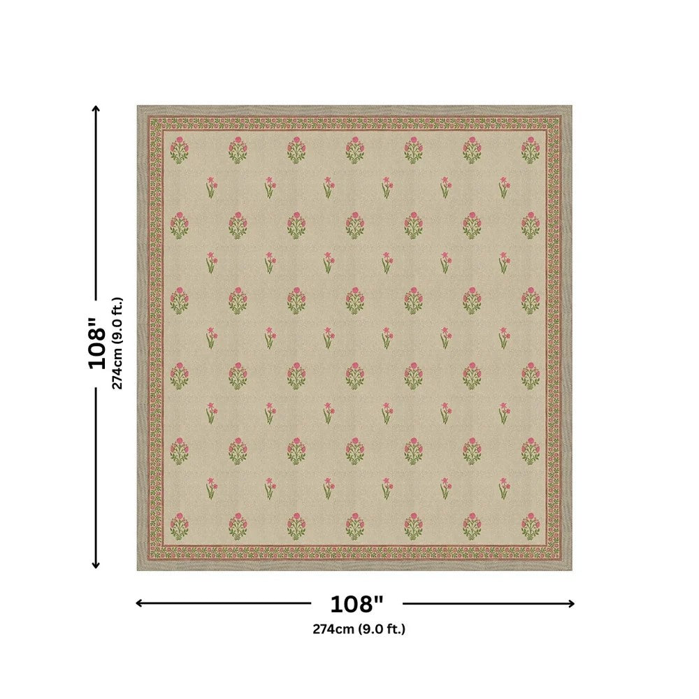 Sand Base Bright Pink Floral Hand Block Print King Size Bedsheet | 400 TC 100% Pure Cotton | Set of 3