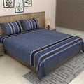 Dark Blue Geometric Stripe & Chevron Pure Cotton King Size Bedsheet