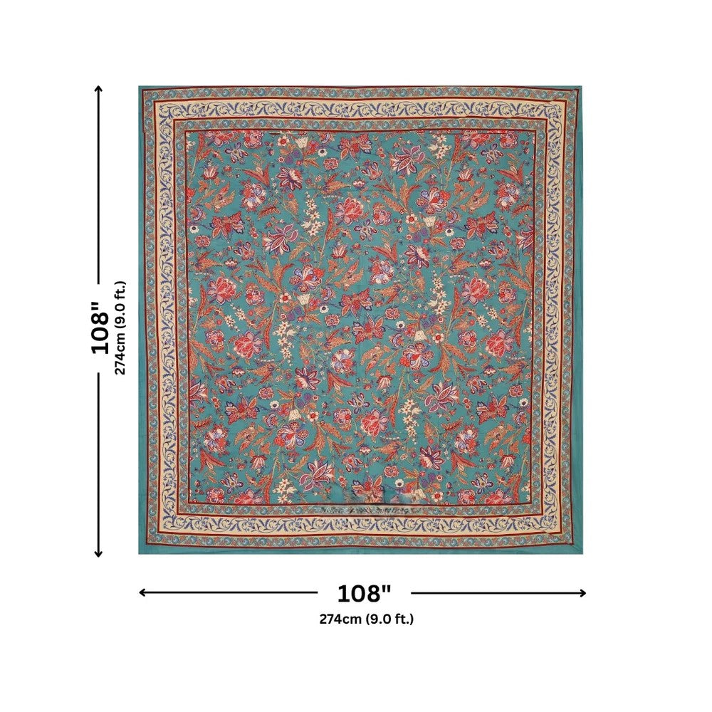 Turquoise Blue Royal Paisley Vine Pure Cotton King Size Bedsheet | 240 TC | MVB Yugvigyana