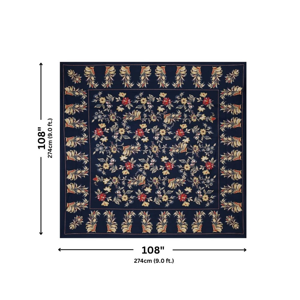 Midnight Blue Majestic Fern Leaf Pure Cotton King Size Bedsheet with 2 Pillow Covers