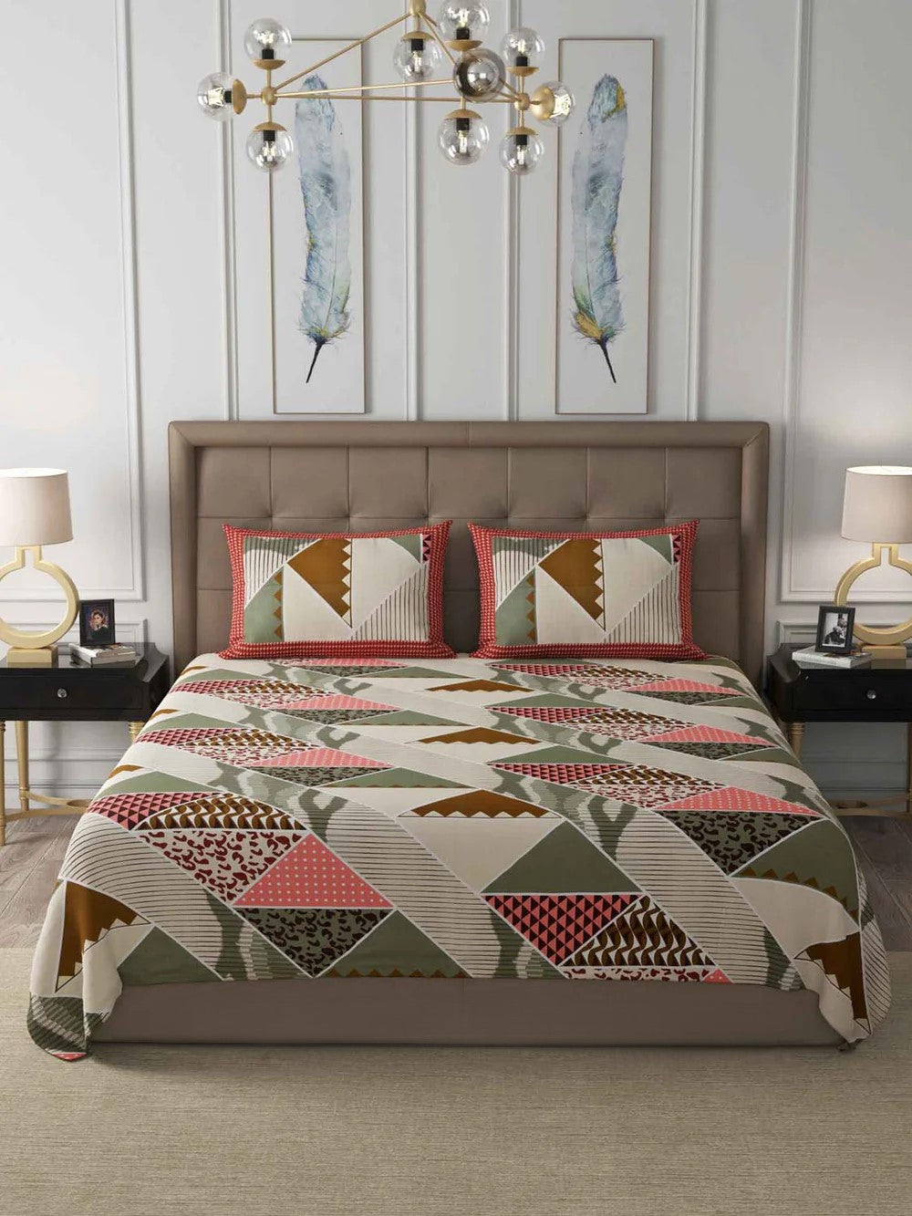 Modern Trend Green Pastel Cotton King Size Bedsheet With 2 Pillow Covers