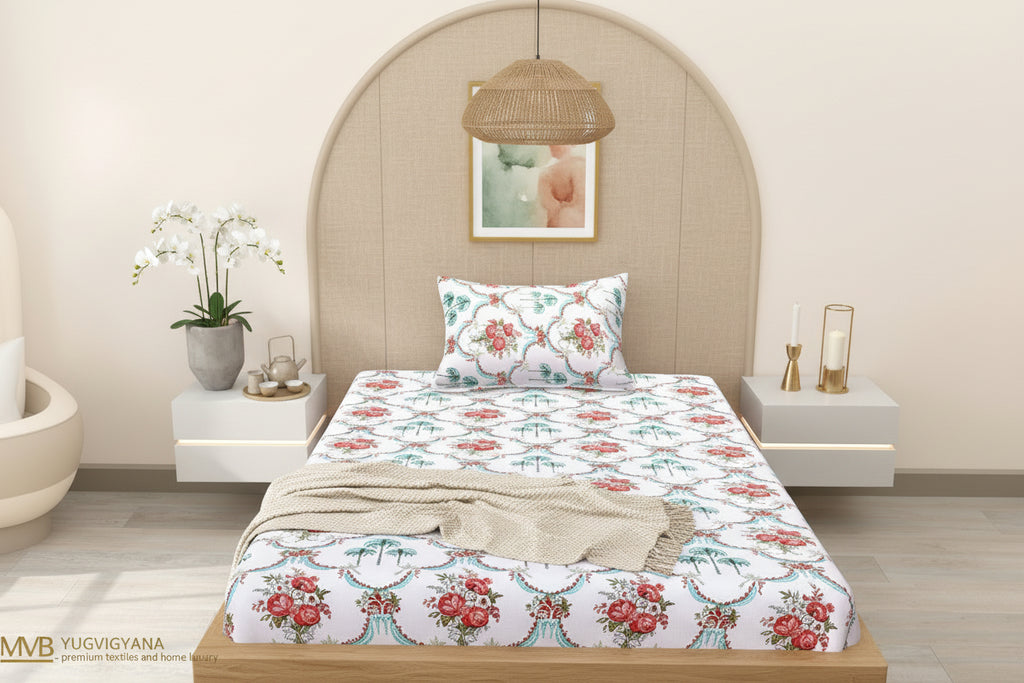 Soft premium cotton single bedsheet - breathable natural fabric India
