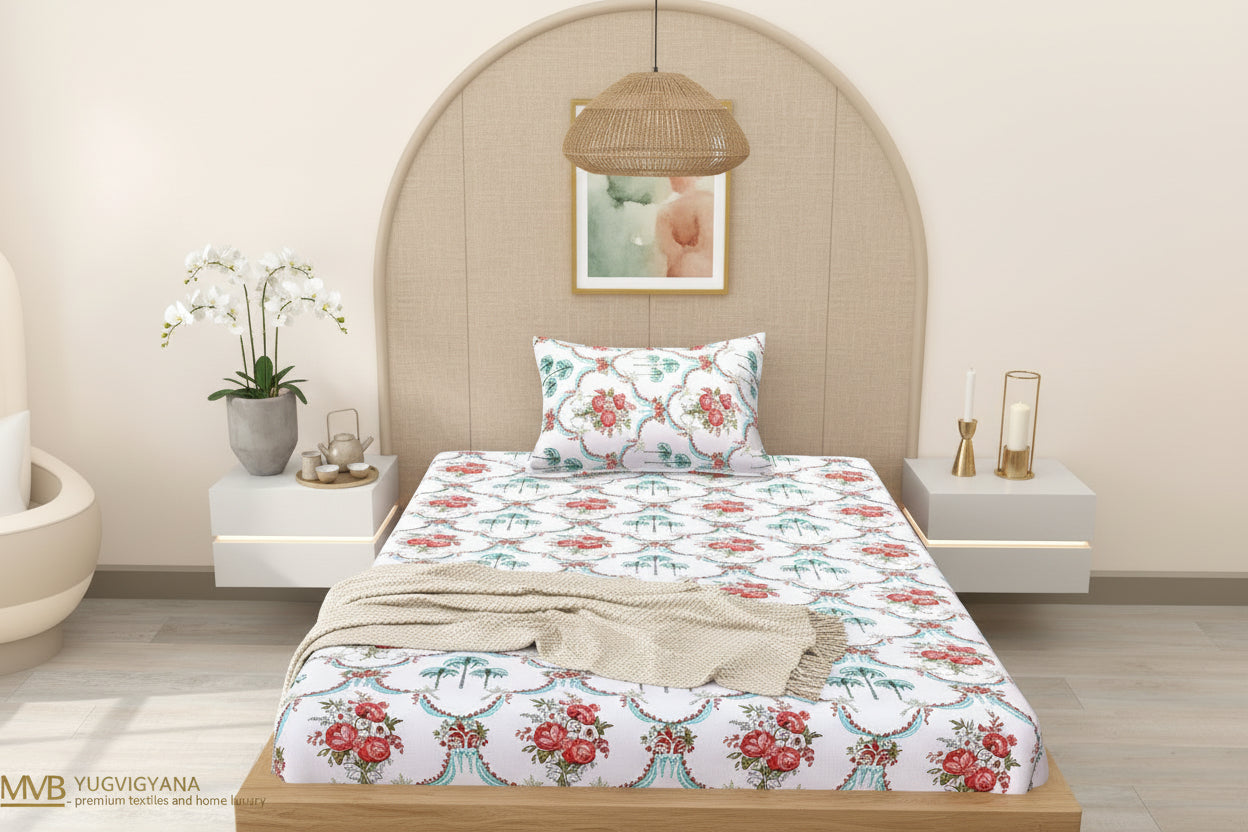Soft premium cotton single bedsheet - breathable natural fabric India
