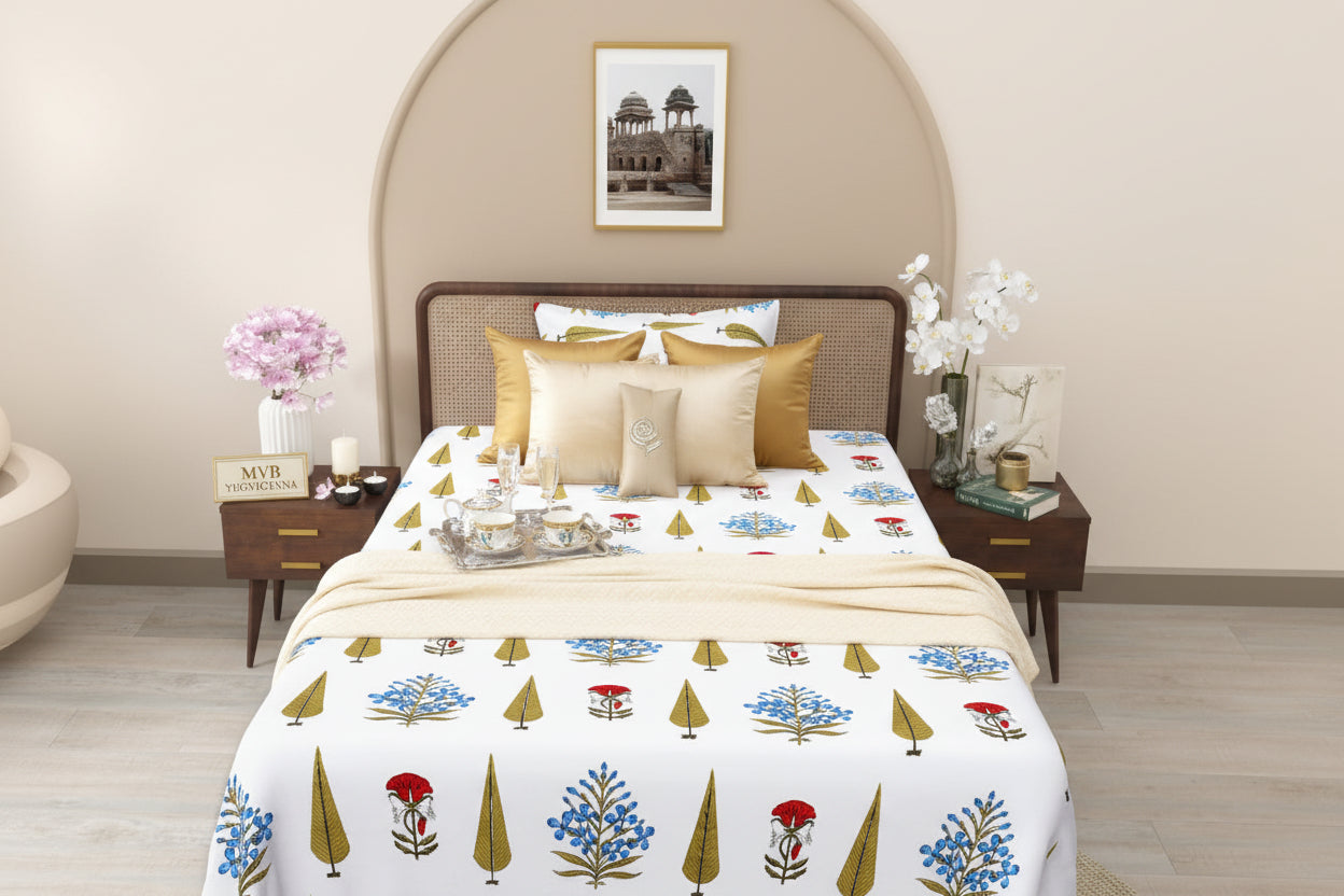 Classic white cotton single bedsheet - pure natural fabric India
