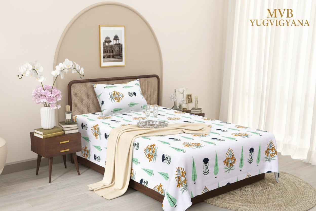 Classic white single bed cotton bedsheet - comfortable natural fabric

