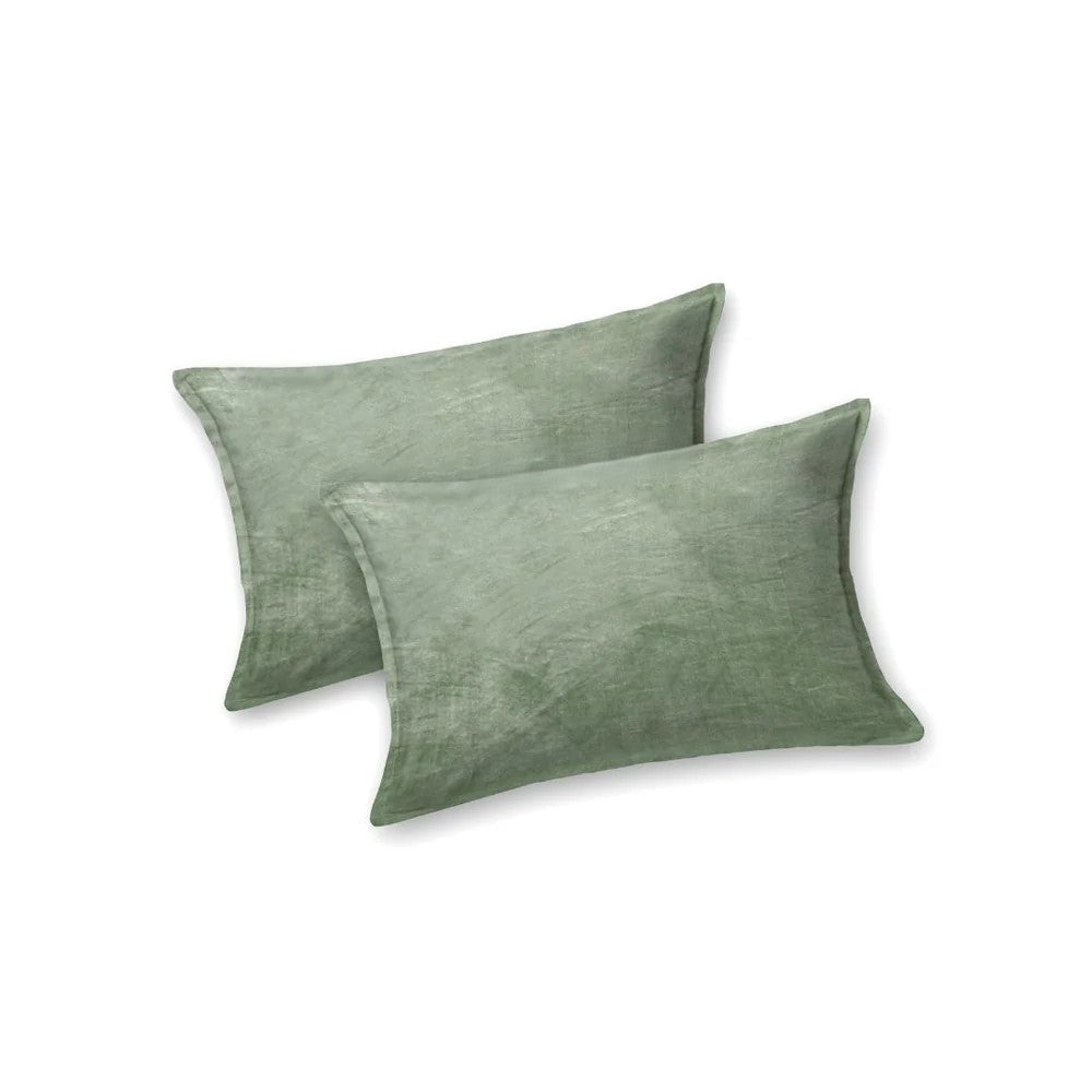 MVB Serene Sage Green Super Soft Velvet Double Bedsheet with Matching Pillow Covers