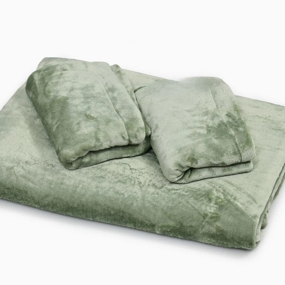 MVB Serene Sage Green Super Soft Velvet Double Bedsheet with Matching Pillow Covers