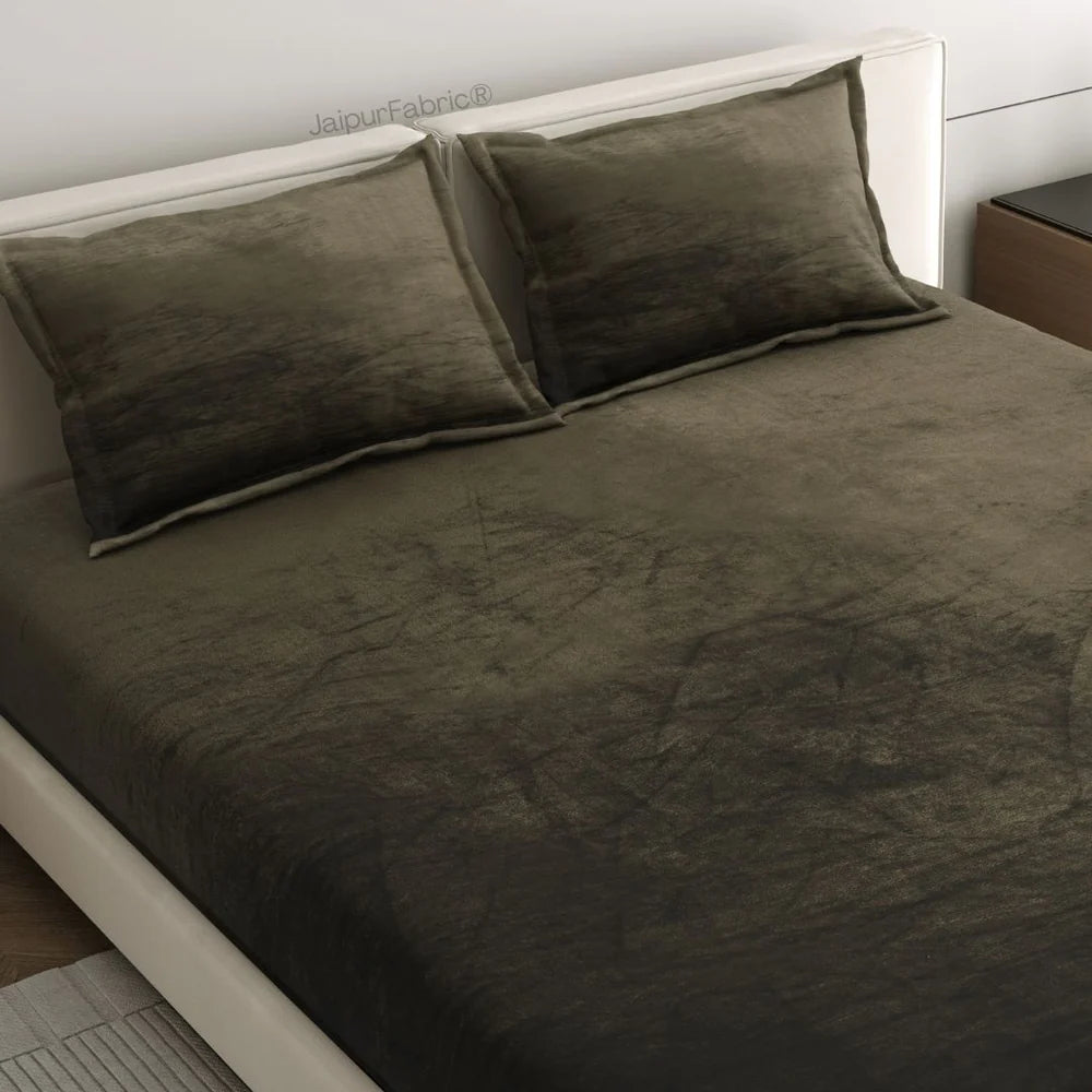 MVB Deep Olive Green Super Soft Velvet Double Bedsheet (100x100 Inch) | 150 GSM | With 2 Pillow Covers