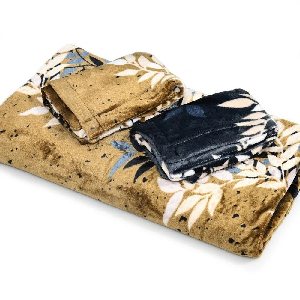 MVB Midnight Gold Vine | Super Soft Velvet Double Bedsheet with 2 Pillow Covers