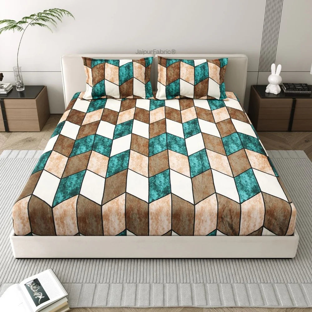 MVB Cube Illusion Velvet Bedsheet - Folded Set White Background