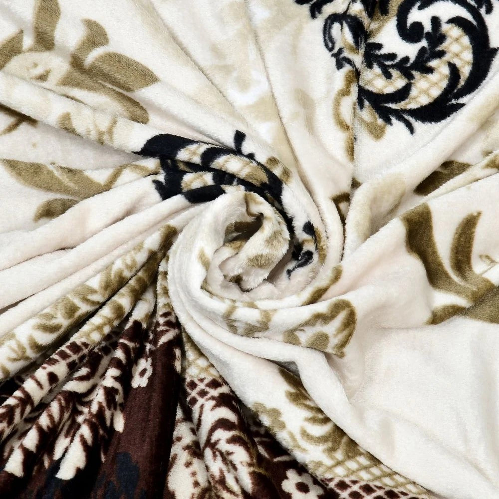 MVB Royal Damask Brown & Gold Super Soft Velvet Double Bedsheet with Matching Pillow Covers