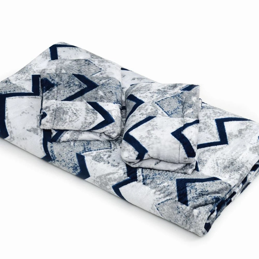 MVB Bold Blue Zigzag Super Soft Velvet Double Bedsheet