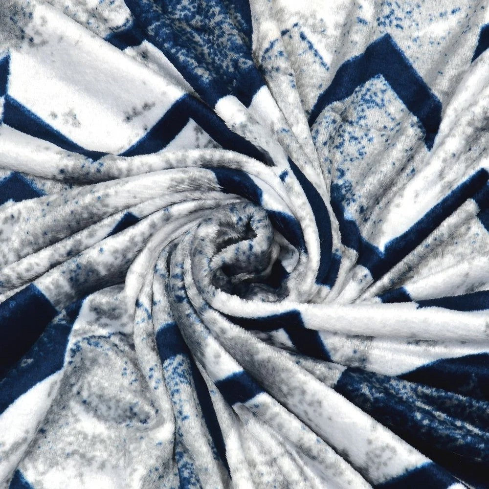 MVB Bold Blue Zigzag Super Soft Velvet Double Bedsheet