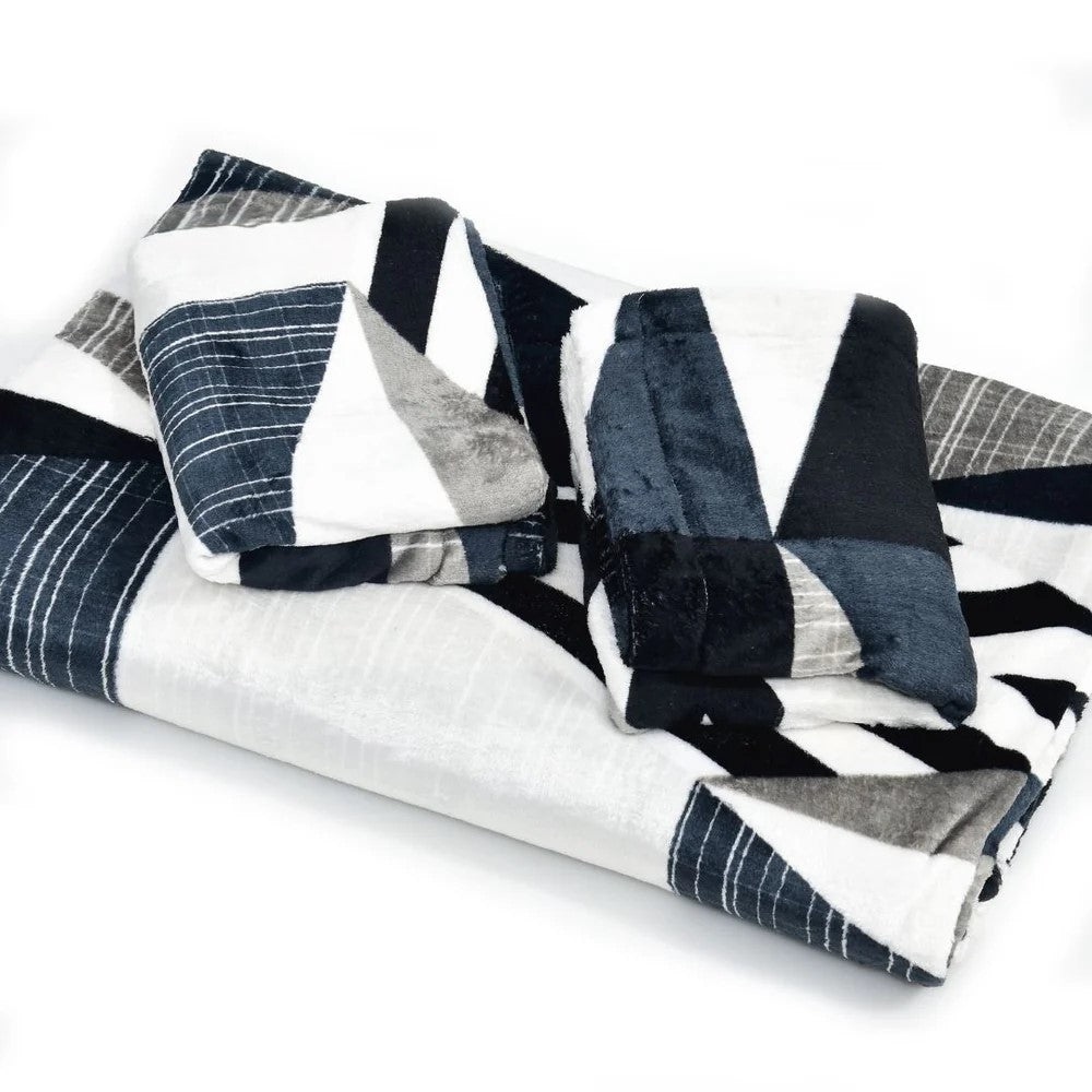 MVB Geometric Black & White Super Soft Velvet Double Bedsheet with 2 Pillow Covers