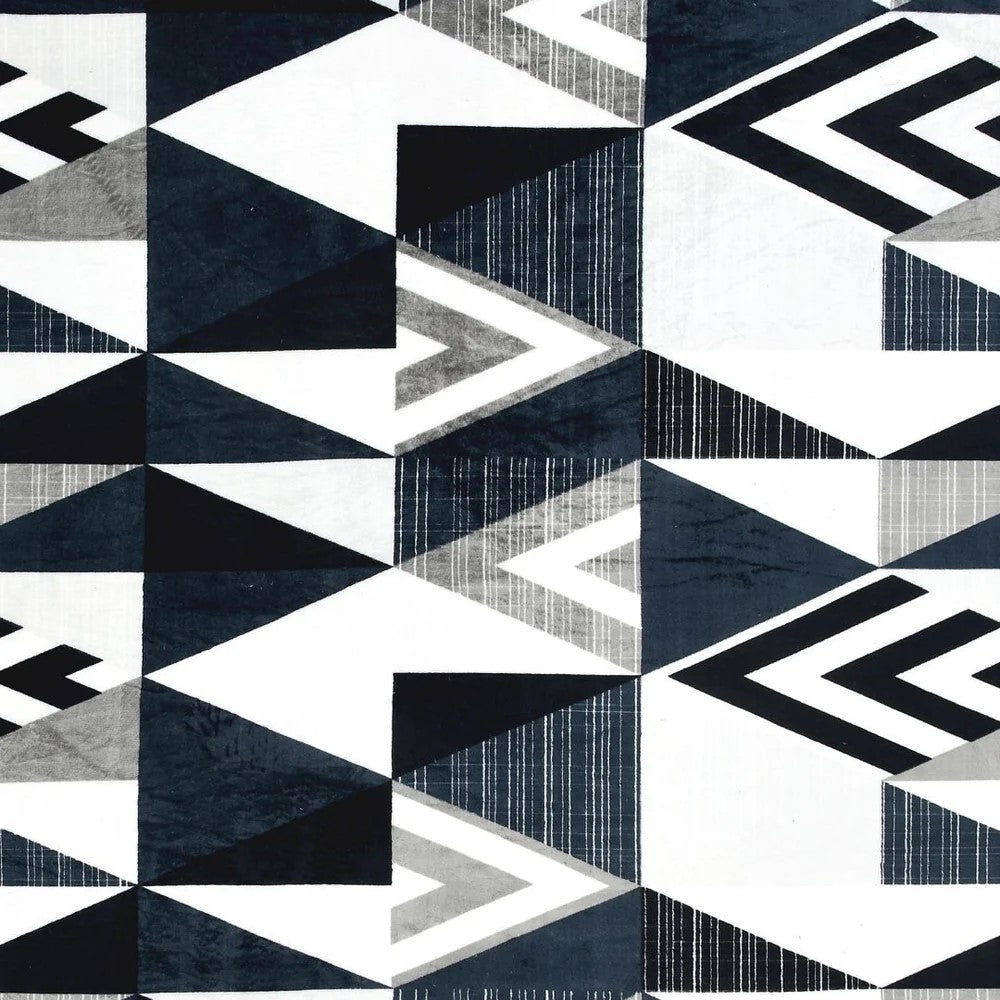 MVB Geometric Black & White Super Soft Velvet Double Bedsheet with 2 Pillow Covers