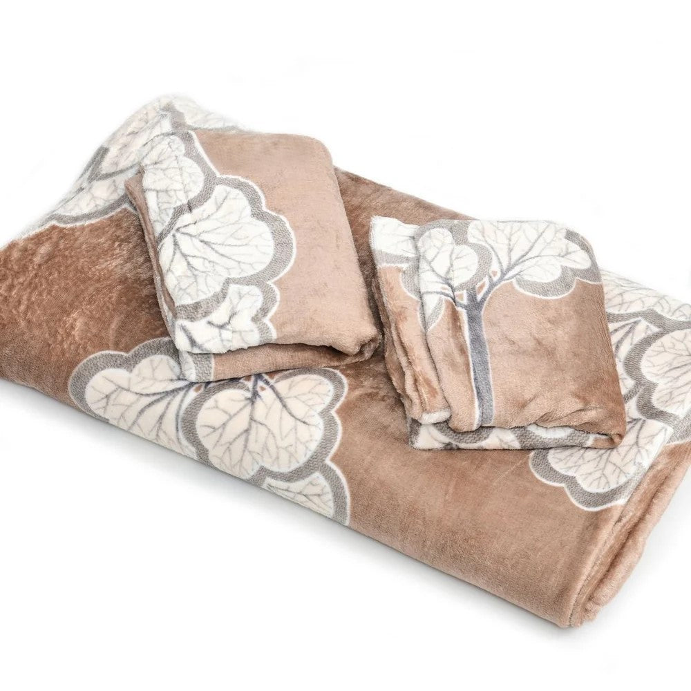 MVB Bliss Earthy Tones Floral Super Soft Velvet Double Bedsheet with 2 Pillow Covers