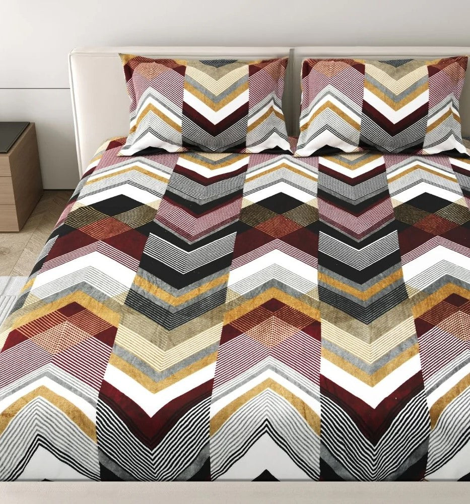 MVB Zigzag Elegance Cozy Super Soft Velvet Double Bedsheet with Matching Pillow Covers