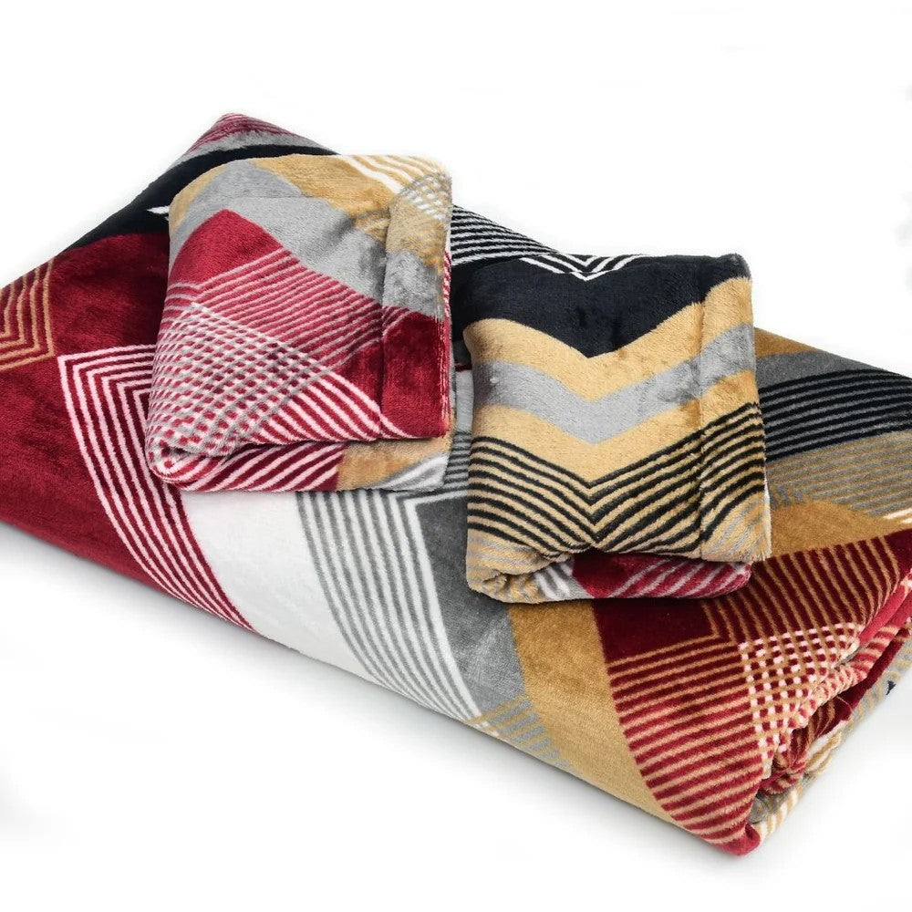MVB Zigzag Elegance | Super Soft Velvet Double Bedsheet with 2 Pillow Covers