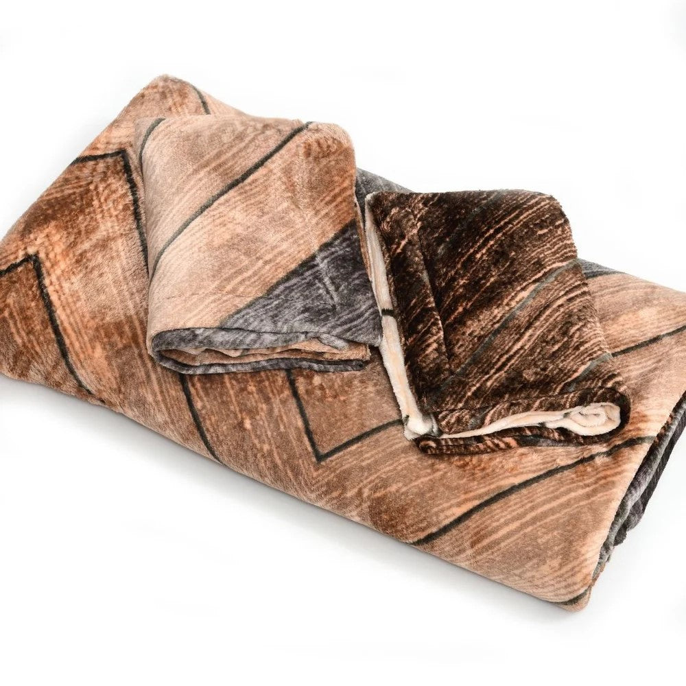 MVB Rustic Zigzag Bliss Super Soft Velvet Double Bedsheet with 2 Pillow Covers