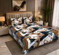 Terracotta Tectonic Flow Double Bedsheet | Marble Geometric Print