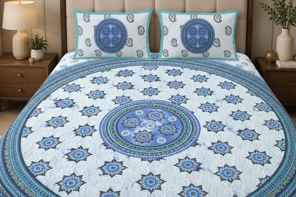 Pure Cotton Blue Mandala Circle Double Bedsheet 💙✨