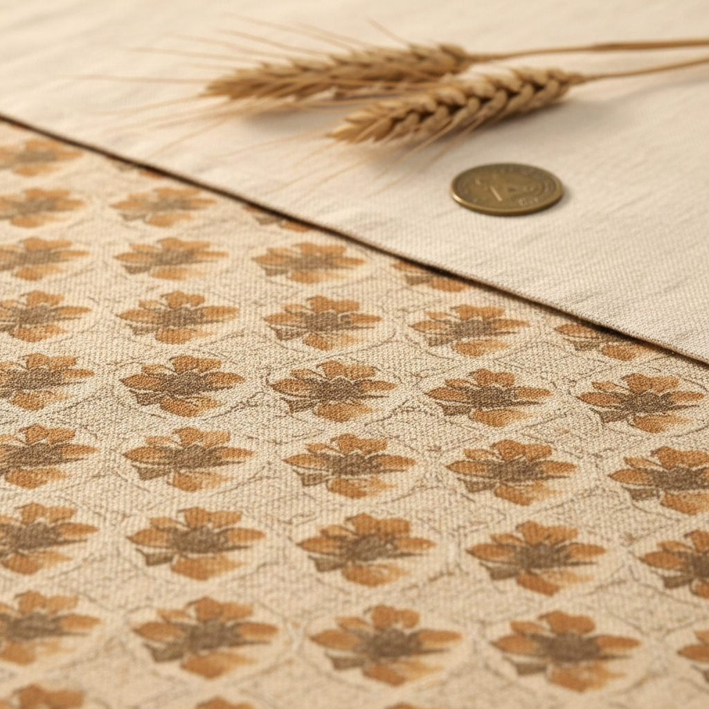 Beige Block Print Bedsheet Close Up