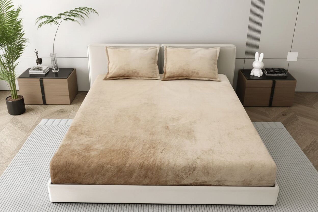 MVB Luxurious Super Soft Velvet Double Bedsheet with Matching Pillow Covers