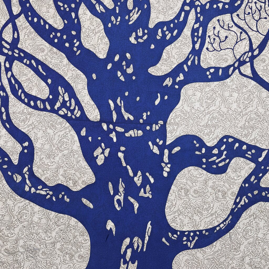 MVB Navy Blue Border White Base Big Tree Pattern Super Fine Cotton Double Bed Sheet