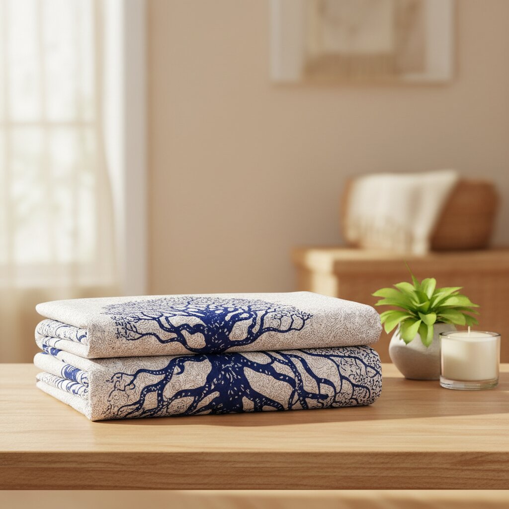 MVB Navy Blue Border White Base Big Tree Pattern Super Fine Cotton Double Bed Sheet