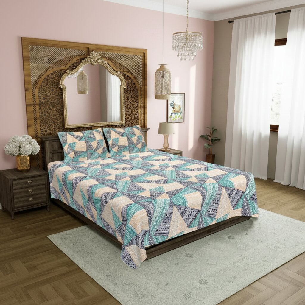 Angular Stone Prism Double Bedsheet | Geometric Boho Design