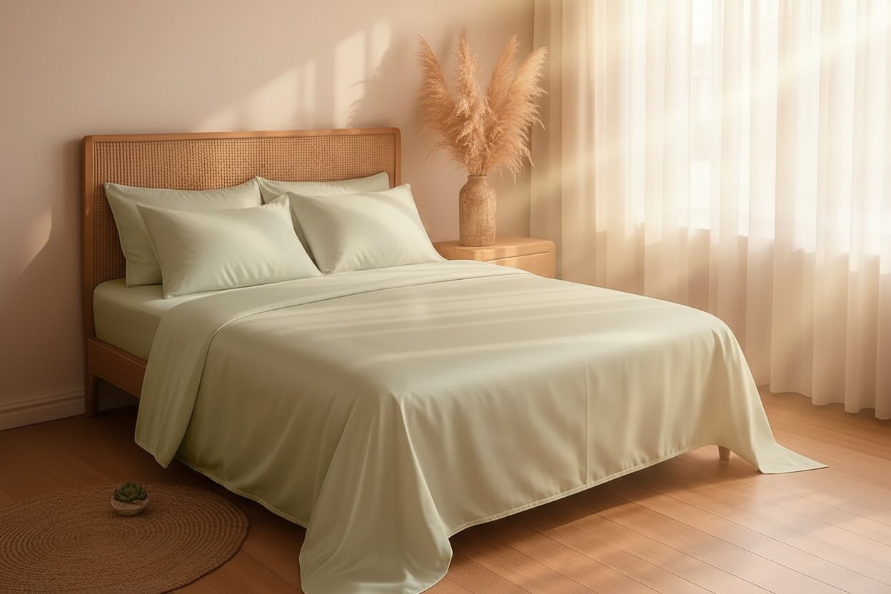 Sage Green Dreamy UltraSatin Double Flat Bedsheet Set – Silky Smooth Luxury