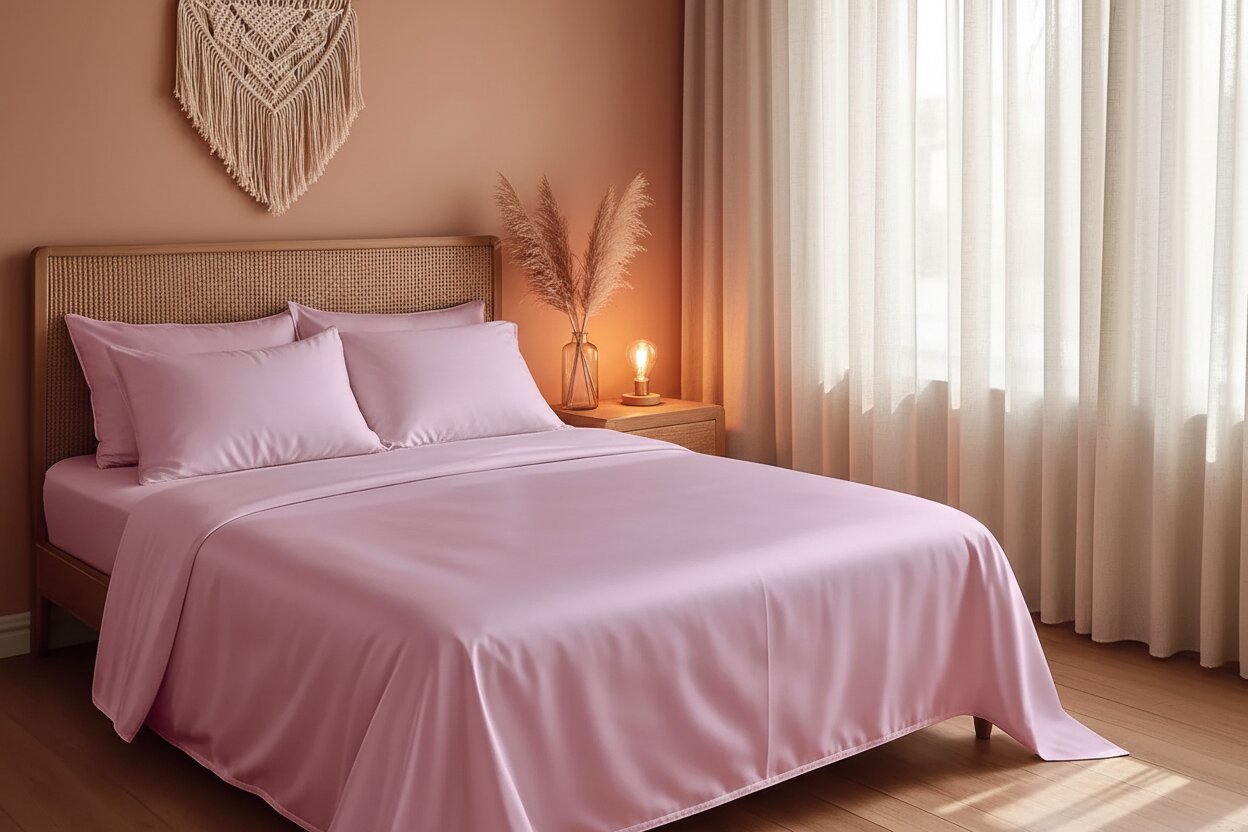MVB Rose UltraSatin Silk Flat Double Bedsheet | Blush Pink | 1 Flat Sheet + 2 Pillow Covers
