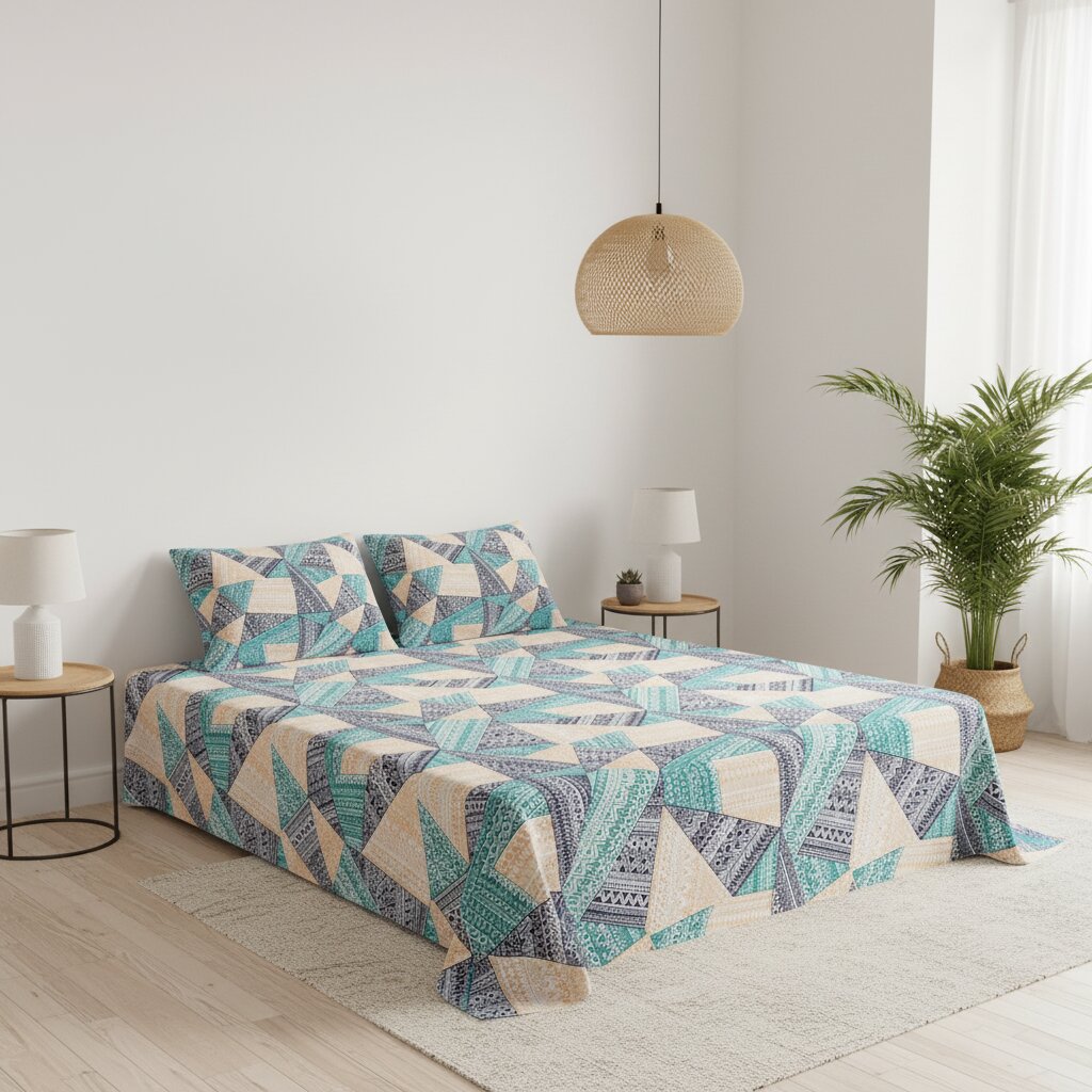 Angular Stone Prism Double Bedsheet | Geometric Boho Design