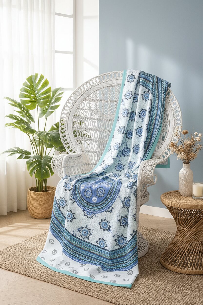 Pure Cotton Blue Mandala Circle Double Bedsheet 💙✨