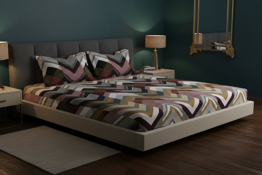 MVB Zigzag Elegance | Super Soft Velvet Double Bedsheet with 2 Pillow Covers