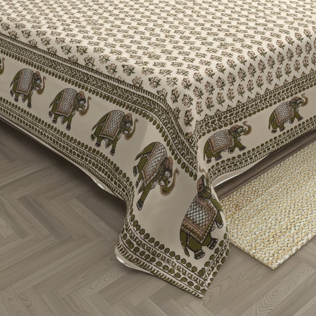 Creamy Caramel Motif Double Bedsheet | 100% Pure Cotton | 180 TC | With 2 Pillow Covers