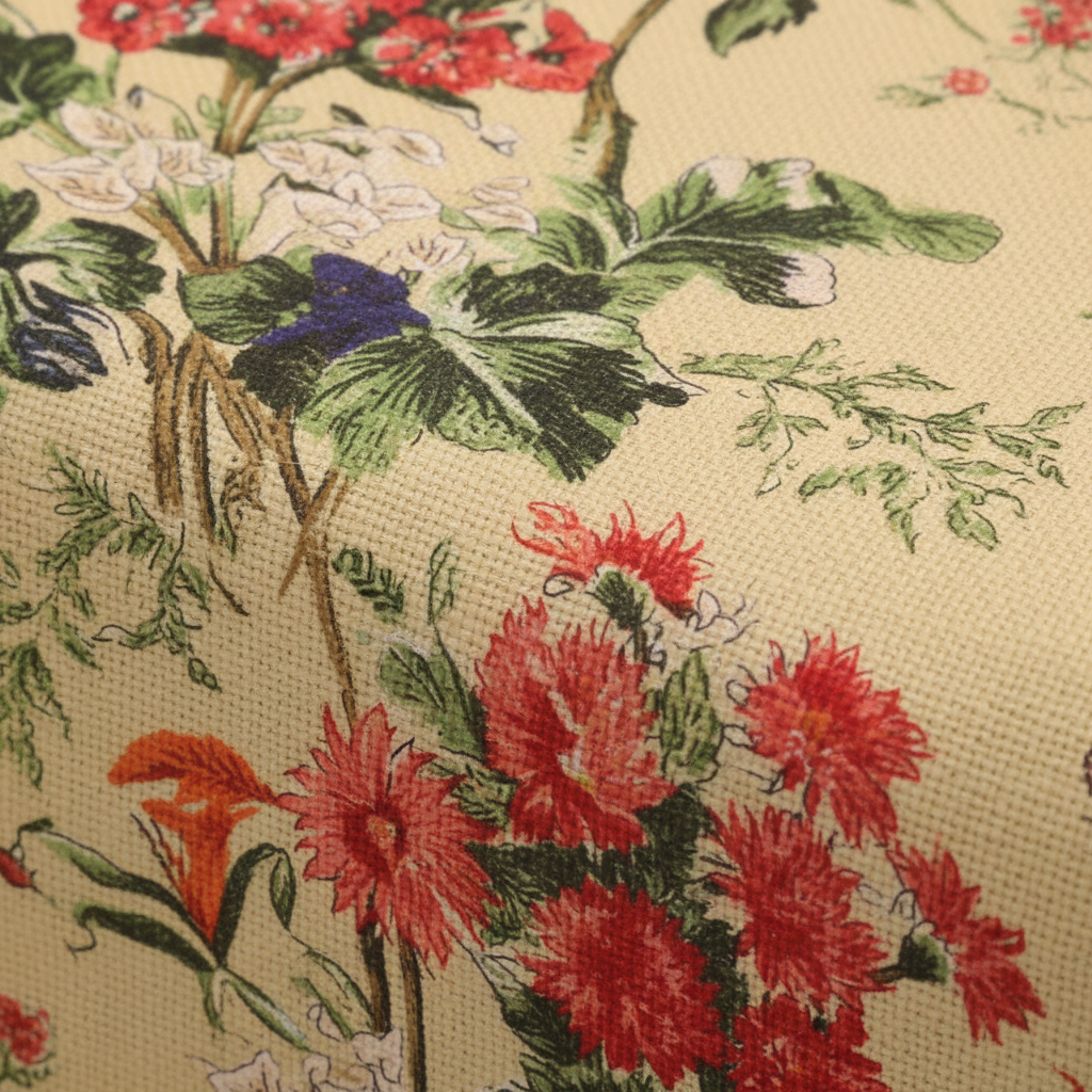 Golden Beige Tropical Floral Bouquet Pure Cotton King Size Bedsheet