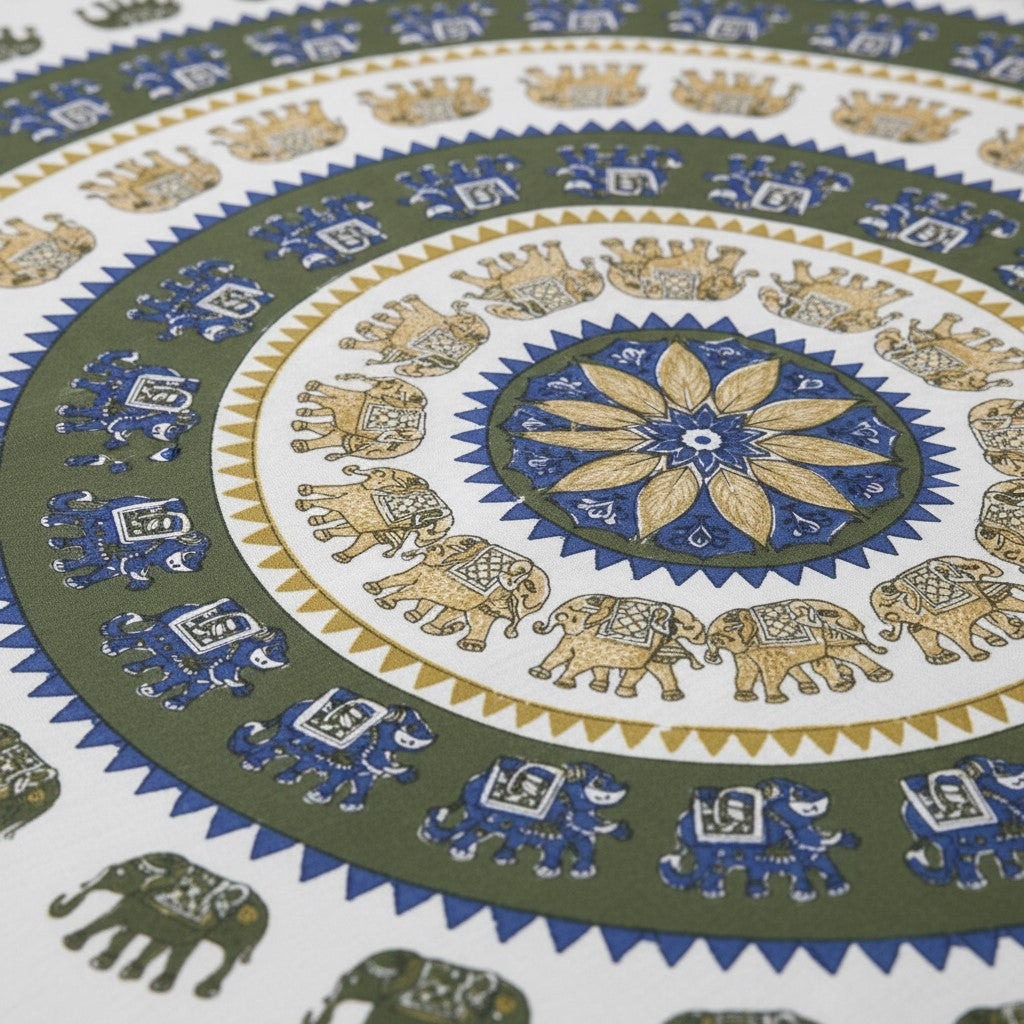 Mehandi Green Elephant Print Double Bedsheet | 100% Pure Cotton | With 2 Pillow Covers