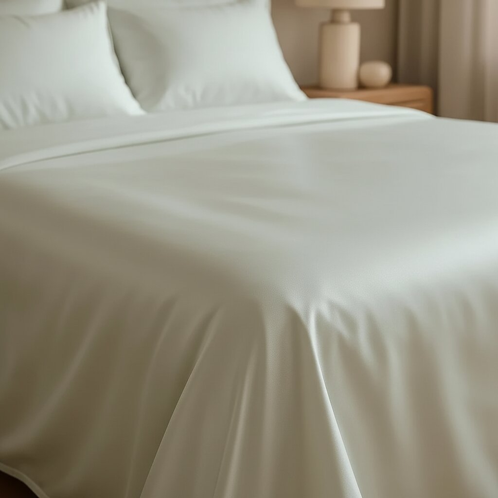 MVB UltraSatin Silk Flat Double Bedsheet | Beige Mint | 1 Flat Sheet + 2 Pillow Covers
