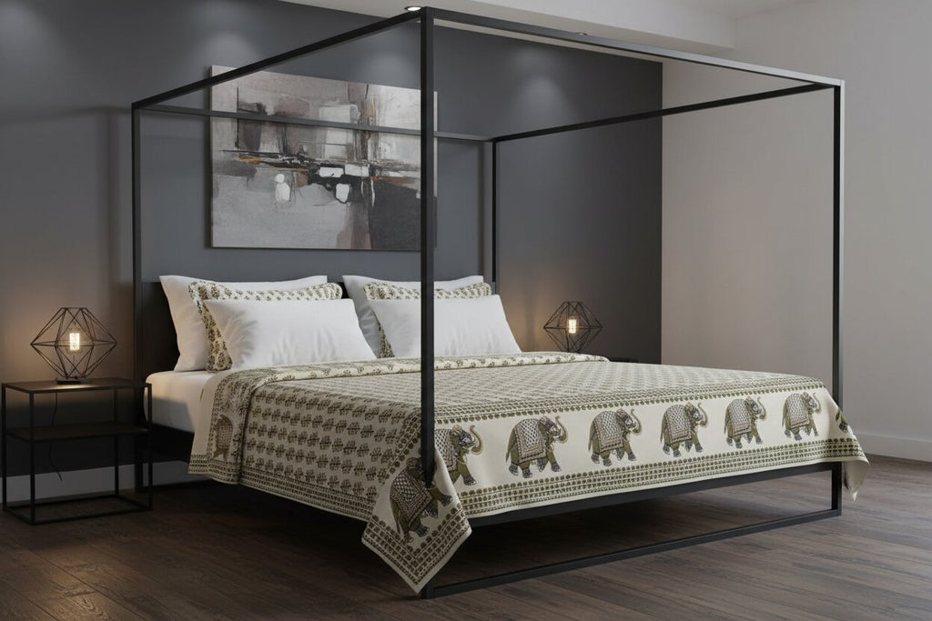 Creamy Caramel Motif Double Bedsheet | 100% Pure Cotton | 180 TC | With 2 Pillow Covers