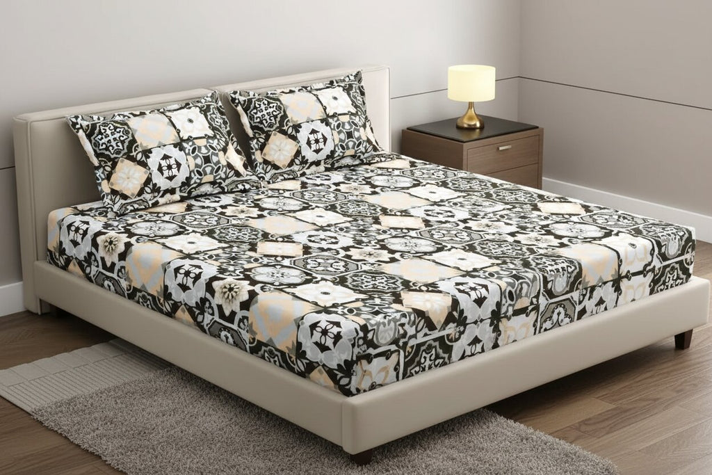 MVB Classic Tile Symphony Super Soft Velvet Double Bedsheet with Matching Pillow Covers