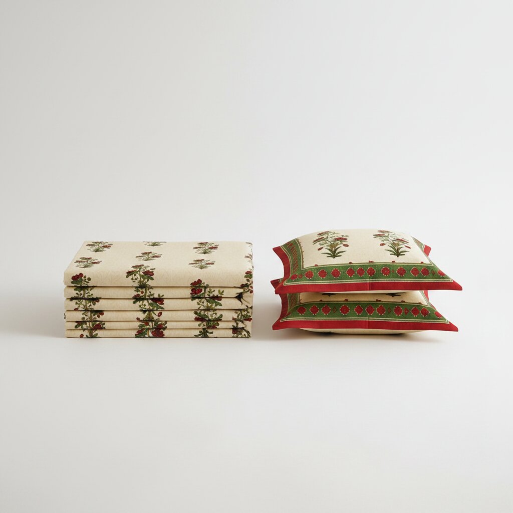 Red Border Vintage Floral Print Double Bedsheet | 100% Pure Cotton | 274x228 cm with 2 Pillow Covers