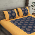Patola Gold Navy Blue Paan Festive Cotton Bedsheet 280 TC Double Bed 3 Pcs Set – MVB Yugvigyana