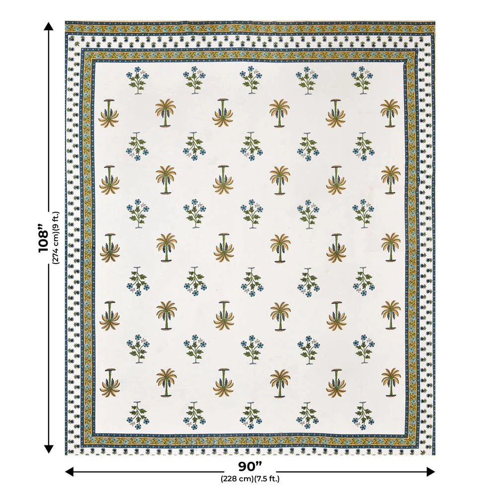 Lemon Yellow Block Print Pure Cotton Double Bedsheet with 2 Pillow Covers | 180TC 153GSM