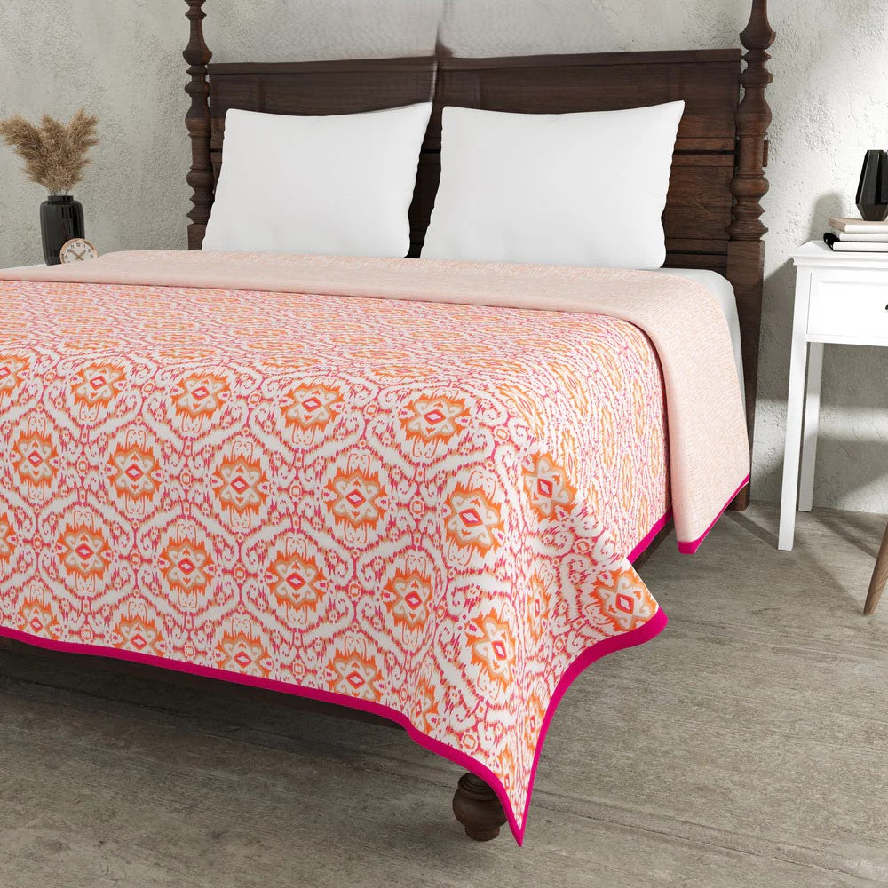  Pinkish Reversible Dohar Blanket on Bed – Soft MulMul Cotton Double Bed India
