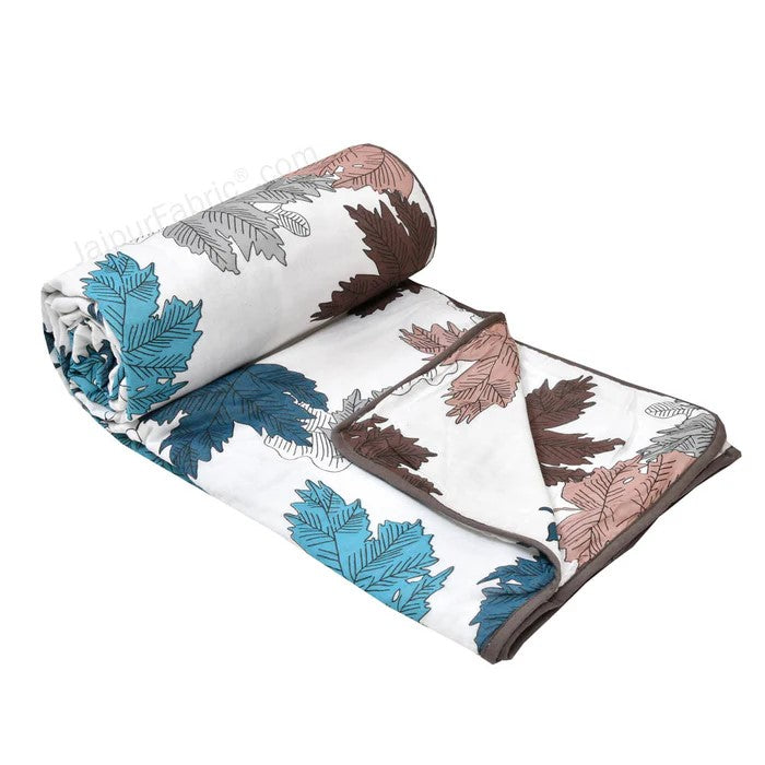 Maple Leaf MultiColor Double Bed Dohar Blanket | 100% MulMul Cotton | Reversible | 240x216 cm