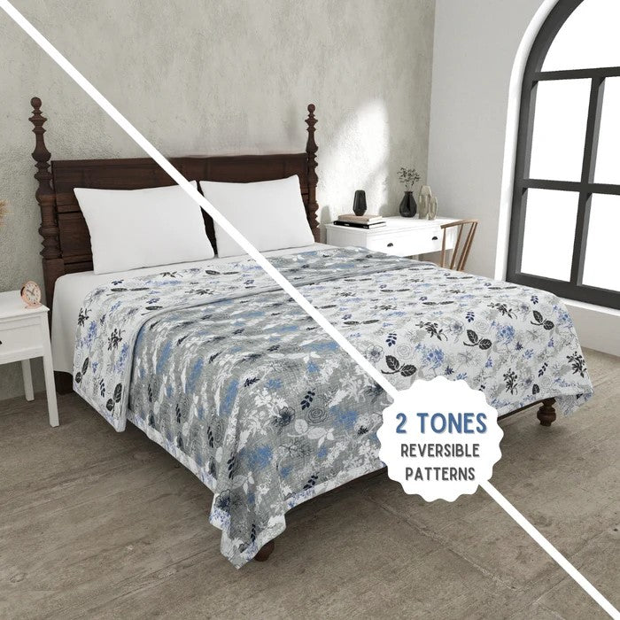 Finest Picks Blue Cotton Reversible Double Bed Dohar | 100% Pure MulMul Cotton | 150 GSM | 228x254 cm